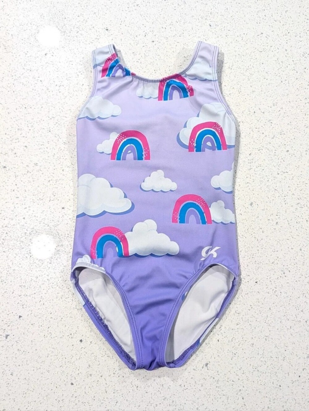 RAINBOW DREAMS GK Elite Small Gymnastics Dance Leotard Purple CLOUDS Ultra SOFT